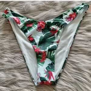 Victorias Secret Blue Tropical Floral Palm Brazilian Sexy Swim Bikini Bottom S